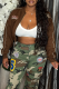 Coffee Casual Letters Embroidered Zipper Collar Outerwear
