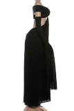 Black Sexy Solid Color Hollow Out Off Shoulder Long Dresses