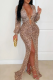 Leopard Print Sexy Leopard Print High Slit Deep V Neck Long Dresses