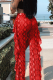 Red Casual Snakeskin Print Flounce Regular Full Print Bottoms