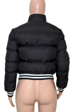 Black Casual Stripe Contrast Mandarin Collar Outerwear