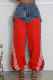 Red Casual Stripe Contrast Loose Denim Jeans
