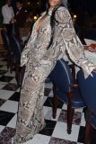 Snake Print Sexy Snakeskin Print High Slit Turndown Collar Long Dresses