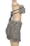 Grey Sexy Backless Strapless Sleeveless Two Pieces