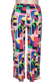 Multicolor Casual Geometric Print Pocket Plus Size
