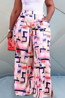 Light Pink Casual Geometric Print Pocket Plus Size