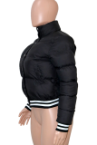 Black Casual Stripe Contrast Mandarin Collar Outerwear