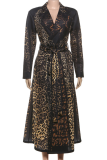 Leopard Print Casual Leopard Print Strap Design Turndown Collar Outerwear