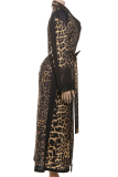 Leopard Print Casual Leopard Print Strap Design Turndown Collar Outerwear