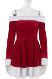 Red Sexy Contrast Off Shoulder A Line Dresses