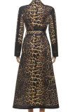 Leopard Print Casual Leopard Print Strap Design Turndown Collar Outerwear