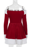 Red Sexy Contrast Off Shoulder A Line Dresses