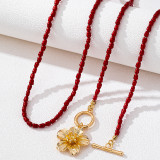 Red Daily Flowers Pearls Decor Necklaces