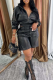 Black Casual Solid Color Zipper Zipper Collar Long Sleeve Two Pieces