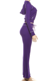 Rose Red Casual Solid Color Zipper Hooded Long Sleeve Two Pieces