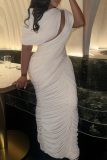White Sexy Solid Color See-Through O Neck Long Dresses