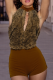 Brown Sexy Zipper Mandarin Collar Skinny Rompers