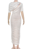 White Sexy Solid Color See-Through O Neck Long Dresses