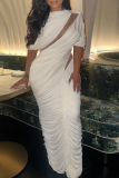 White Sexy Solid Color See-Through O Neck Long Dresses