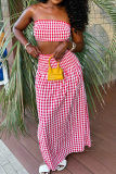 Red Casual Plaid Contrast Strapless Sleeveless Two Pieces