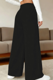 White Casual Solid Color Draw String Loose Mid Waist Conventional Patchwork Bottoms