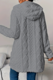Grey Casual Solid Color Pocket Cardigan Collar Outerwear