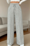 White Casual Solid Color Draw String Loose Mid Waist Conventional Patchwork Bottoms