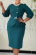 Malachite Green Elegant Solid Color Pleated O Neck Wrapped Skirt Dresses