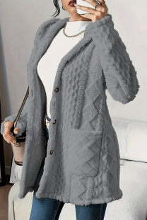 Grey Casual Solid Color Pocket Cardigan Collar Outerwear