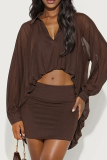 Purple Casual Solid Color Patchwork Turndown Collar Long Sleeve Two Pieces