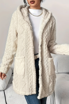 Cream White Casual Solid Color Pocket Cardigan Collar Outerwear