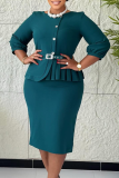 Red Elegant Solid Color Pleated O Neck Wrapped Skirt Dresses