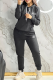 Black Casual Letters Embroidered Hooded Long Sleeve Two Pieces