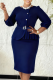 Deep Blue Elegant Solid Color Pleated O Neck Wrapped Skirt Dresses