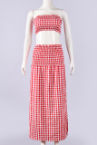 Red Casual Plaid Contrast Strapless Sleeveless Two Pieces