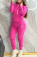 Pink Casual Letters Embroidered Hooded Long Sleeve Two Pieces