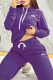 Purple Casual Letters Embroidered Hooded Long Sleeve Two Pieces