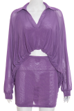 Purple Casual Solid Color Patchwork Turndown Collar Long Sleeve Two Pieces