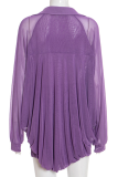 Purple Casual Solid Color Patchwork Turndown Collar Long Sleeve Two Pieces