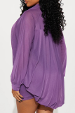 Purple Casual Solid Color Patchwork Turndown Collar Long Sleeve Two Pieces
