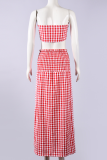 Red Casual Plaid Contrast Strapless Sleeveless Two Pieces