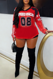 Red Casual Letters Contrast V Neck Tops
