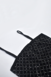 Black Sexy Solid Color Hot Drill Spaghetti Strap Wrapped Skirt Dresses