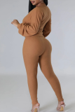 Green Casual Solid Color Strap Design V Neck Long Sleeve Two Pieces
