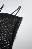 Black Sexy Solid Color Hot Drill Spaghetti Strap Wrapped Skirt Dresses
