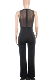 Black Casual Solid Color Hot Drill O Neck Regular Jumpsuits