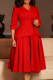 Red Casual Solid Color Slit Turndown Collar Long Dresses
