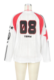 Red Casual Letters Contrast V Neck Tops