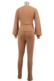 Green Casual Solid Color Strap Design V Neck Long Sleeve Two Pieces