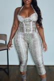 Snake Print Sexy Snakeskin Print Patchwork Halter Skinny Rompers
